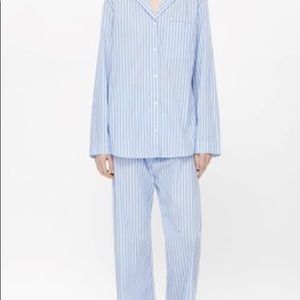 Blue striped cotton pajama shirt and pants